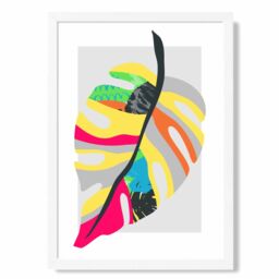 ARTZE Tropical Monstera Blue & Green Abstract Minimalist Framed Print SIZE: A2 with White Frame in Mid Blue - Size: A4 - thumbnail 1