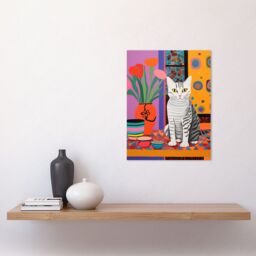 Artery8 Wall Art Print The Stripey Cat Sits Artwork Potted Flower Plant Henri Matisse Style Painting Home Bold Bright Vibrant Folk Art Poster - thumbnail 2
