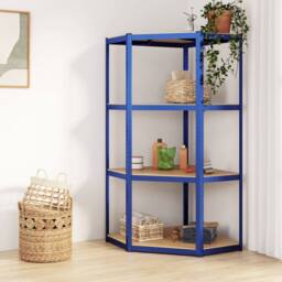 Berkfield Home 4-Layer Corner Shelf Blue Steel&Engineered Wood - thumbnail 2
