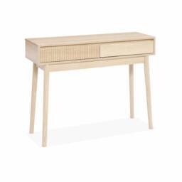 sweeek 100cm console table with grooved wooden detail in Beige - thumbnail 2