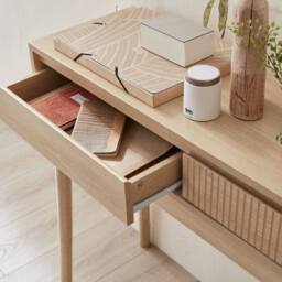 sweeek 100cm console table with grooved wooden detail in Beige - thumbnail 4