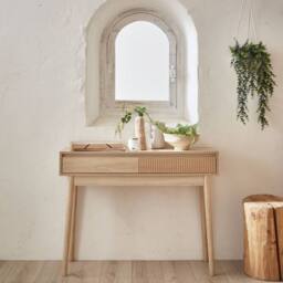 sweeek 100cm console table with grooved wooden detail in Beige - thumbnail 3