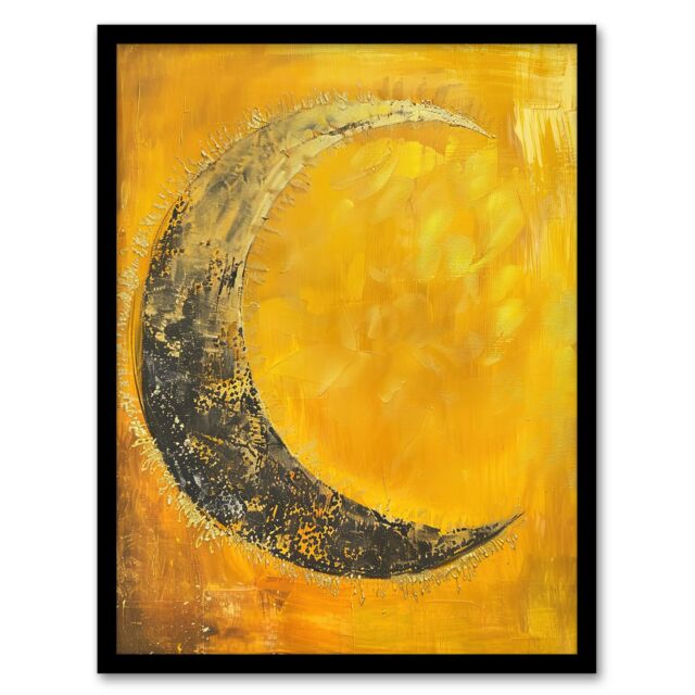 Artery8 Crescent Moon Orange Gold Moonlight Tassels Framed Art Print in Yellow - Size: A4 - image 1