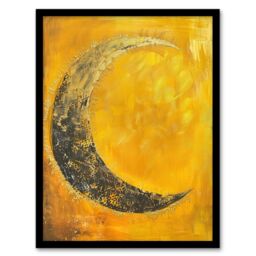 Artery8 Crescent Moon Orange Gold Moonlight Tassels Framed Art Print in Yellow - Size: A4 - thumbnail 1