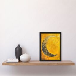 Artery8 Crescent Moon Orange Gold Moonlight Tassels Framed Art Print in Yellow - Size: A4 - thumbnail 4