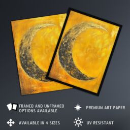 Artery8 Crescent Moon Orange Gold Moonlight Tassels Framed Art Print in Yellow - Size: A4 - thumbnail 2