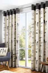 Fusion 'Idaho' 100% Cotton Feather Motif Pair of Eyelet Curtains in Charcoal - Size: 229 cm width x 229 cm drop