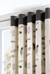 Fusion 'Idaho' 100% Cotton Feather Motif Pair of Eyelet Curtains in Charcoal - Size: 229 cm width x 229 cm drop - thumbnail 2