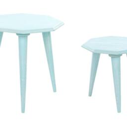 Wyld and Coco Nesting Side Tables Set of 2 - Distressed Mango Wood Blue - thumbnail 2
