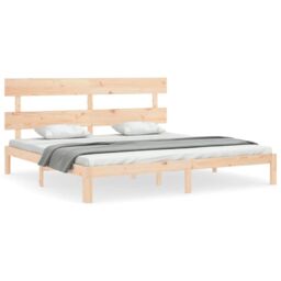 Berkfield Home Bed Frame with Headboard 200x200 cm Solid Wood in Brown - thumbnail 2