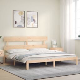 Berkfield Home Bed Frame with Headboard 200x200 cm Solid Wood in Brown - thumbnail 3