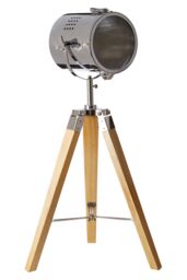 Orsina Modern Tripod Table Lamp With Swivel Chrome Shade, Adjustable Spotlight Table Lamp With Wooden Base in Natural
