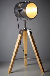 Orsina Modern Tripod Table Lamp With Swivel Chrome Shade, Adjustable Spotlight Table Lamp With Wooden Base in Natural - thumbnail 2