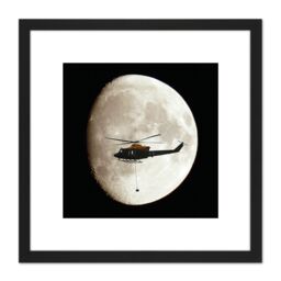 Artery8 Military UK RAF Griffin Helicopter Full Moon 8X8 Inch Square Wooden Framed Wall Art Print Picture with Mount in Black - thumbnail 1