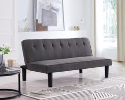 Home Detail Layla Fabric Sofa Bed With Tufted Detail & Black Legs in Grey