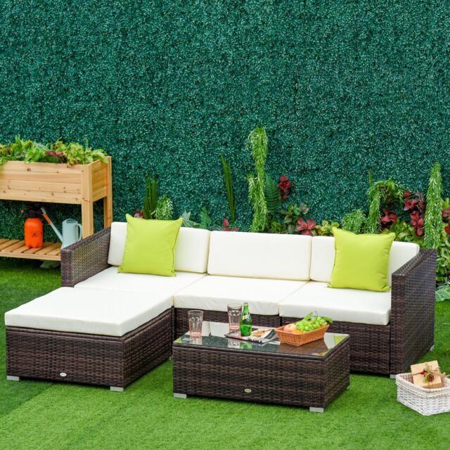 OUTSUNNY 5 Pieces Rattan Sofa Set Wicker Sectional Cushion Patio in Brown - image 1