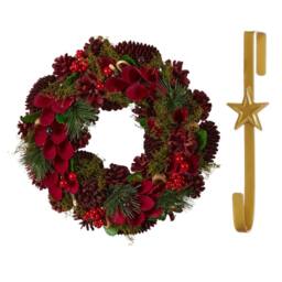 Dibor 30cm Cluster Berries Christmas Wreath with Star Wreath Hanger in Red