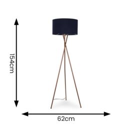 ValueLights Camden Copper Metal Tripod Floor Lamp with Navy Blue Drum Lamp Shade in Dark Navy - thumbnail 8