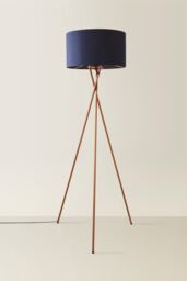 ValueLights Camden Copper Metal Tripod Floor Lamp with Navy Blue Drum Lamp Shade in Dark Navy - thumbnail 3