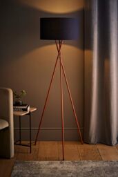 ValueLights Camden Copper Metal Tripod Floor Lamp with Navy Blue Drum Lamp Shade in Dark Navy - thumbnail 2