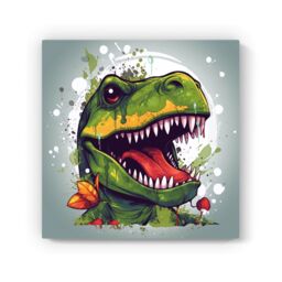 "Warren Reed - Designer Laughing T-Rex Canvas in Green - Size: W16"" x H16""" - thumbnail 2