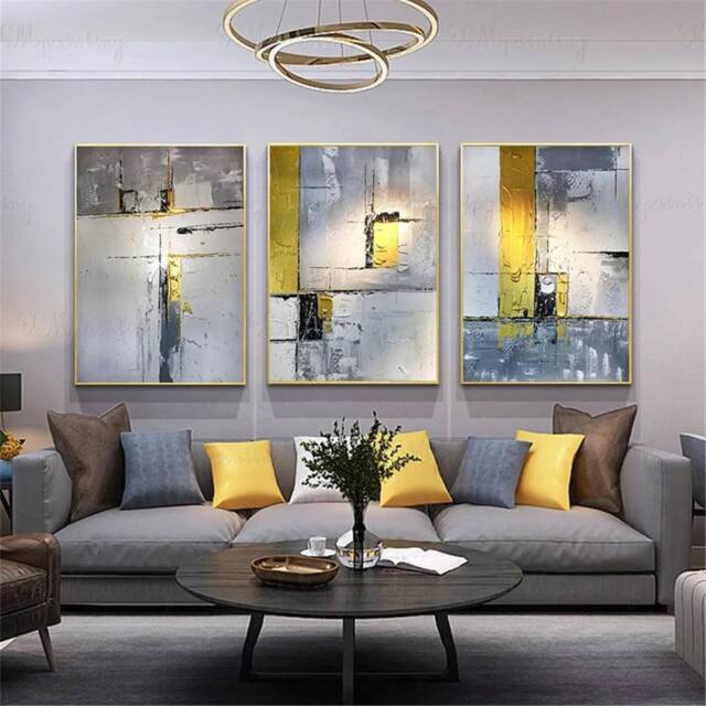 Mafett Set of 3 Modern Abstract Geometric Wall Art Framed in Grey - Size: A3 - image 1