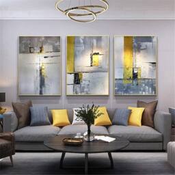 Mafett Set of 3 Modern Abstract Geometric Wall Art Framed in Grey - Size: A3 - thumbnail 1