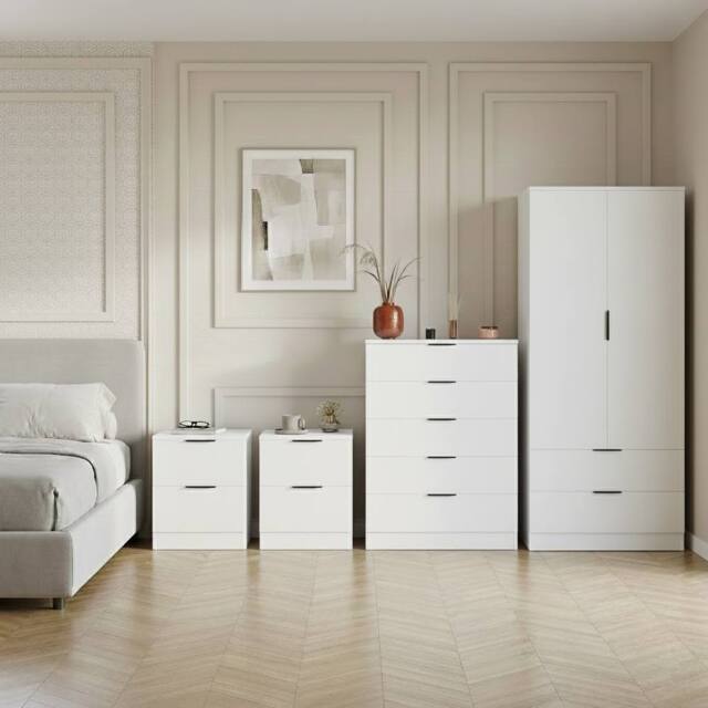 Home Discount Vida Designs Trega 4Pc Bedroom Set(2Dr Bedsidex2, 5Dr Chest, Wardrobe) in White - image 1