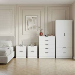 Home Discount Vida Designs Trega 4Pc Bedroom Set(2Dr Bedsidex2, 5Dr Chest, Wardrobe) in White - thumbnail 1