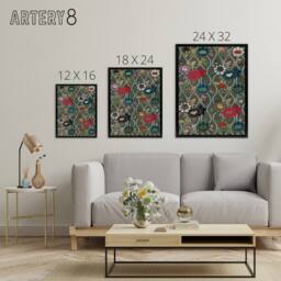 "Artery8 Japanese Floral Pattern G A Audsley Black Framed Canvas Wall Art - Size: W12"" x H16""" - thumbnail 4