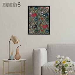 "Artery8 Japanese Floral Pattern G A Audsley Black Framed Canvas Wall Art - Size: W12"" x H16""" - thumbnail 3