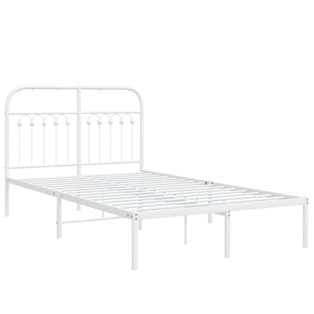Berkfield Home Metal Bed Frame without Mattress with Headboard White 120x200cm - Size: Small Double - image 1