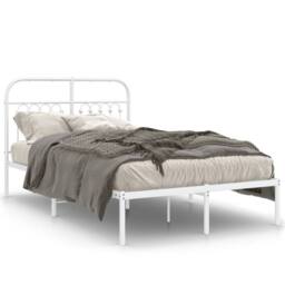 Berkfield Home Metal Bed Frame without Mattress with Headboard White 120x200cm - Size: Small Double - thumbnail 3