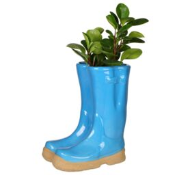 Dibor Bright Blue Boots Large Ceramic Indoor Outdoor Flower Pot Garden Planter Pot H29.5 x W24cm - thumbnail 2
