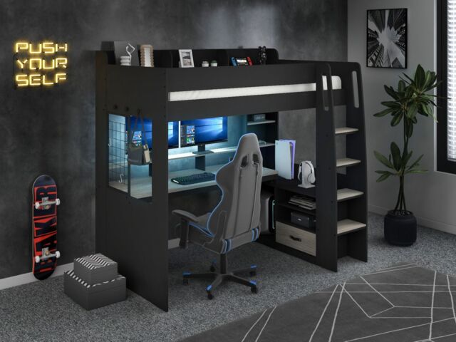Recoil Kyrk Gaming High Sleeper Bed in Black - Size: Single - image 1