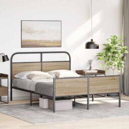 Berkfield Home Bed Frame without Mattress 140x190 cm Sonoma Oak Engineered Wood in Brown - thumbnail 4