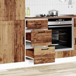 Berkfield Home Kitchen Base Cabinet Lucca Old Wood Engineered Wood in Brown - thumbnail 3