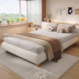Matteo Beige Velvet Upholstered Double Bed Frame
