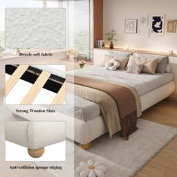 Matteo Beige Velvet Upholstered Double Bed Frame - thumbnail 3
