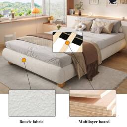 Matteo Beige Velvet Upholstered Double Bed Frame - thumbnail 4