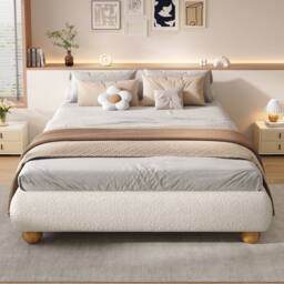 Matteo Beige Velvet Upholstered Double Bed Frame - thumbnail 2
