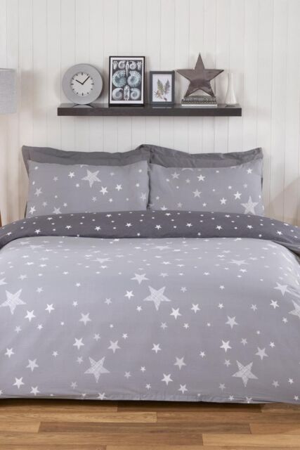 OHS Stars Duvet Cover with Pillowcase Bedding Set in Grey - Size: Cot Bed - image 1