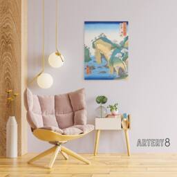 "Artery8 Noto Province Waterfall Bay Canvas Wall Art Print Hiroshige in Blue - Size: W18"" x H24""" - thumbnail 3