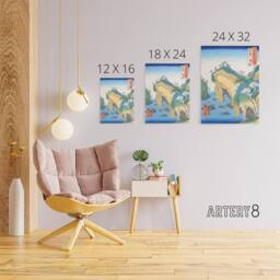 "Artery8 Noto Province Waterfall Bay Canvas Wall Art Print Hiroshige in Blue - Size: W18"" x H24""" - thumbnail 4