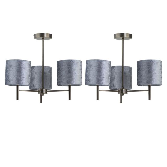 First Choice Lighting Set of 2 Brea - Antique Brass Light Fittings with Grey Velvet Shades in Gold - image 1