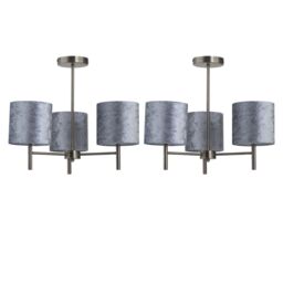 First Choice Lighting Set of 2 Brea - Antique Brass Light Fittings with Grey Velvet Shades in Gold