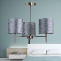 First Choice Lighting Set of 2 Brea - Antique Brass Light Fittings with Grey Velvet Shades in Gold - thumbnail 4