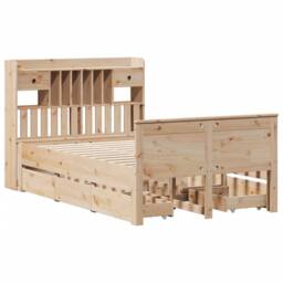 Berkfield Home Bookcase Bed without Mattress 135x190 cm Double Solid Wood Pine in Natural - thumbnail 3