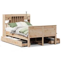 Berkfield Home Bookcase Bed without Mattress 135x190 cm Double Solid Wood Pine in Natural - thumbnail 2