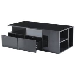 Merax High Gloss LED Coffee Table with 2 Drawers & Side Shelves in Black - thumbnail 8